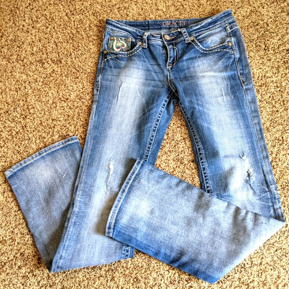 GRACE in LA Boot Cut Stonewashed Distressed 28